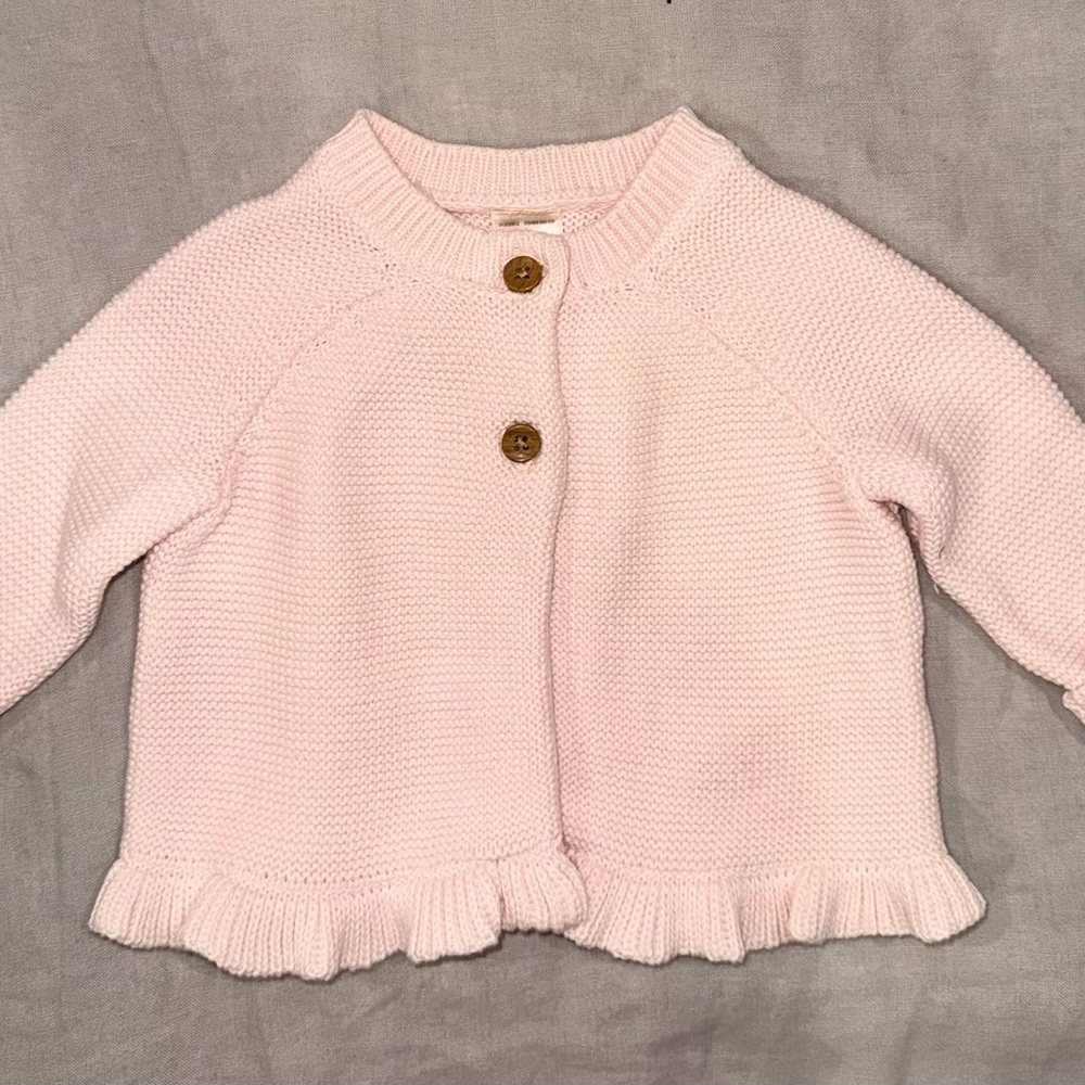 Pink Knit Kids Jacket with Ruffle Hem